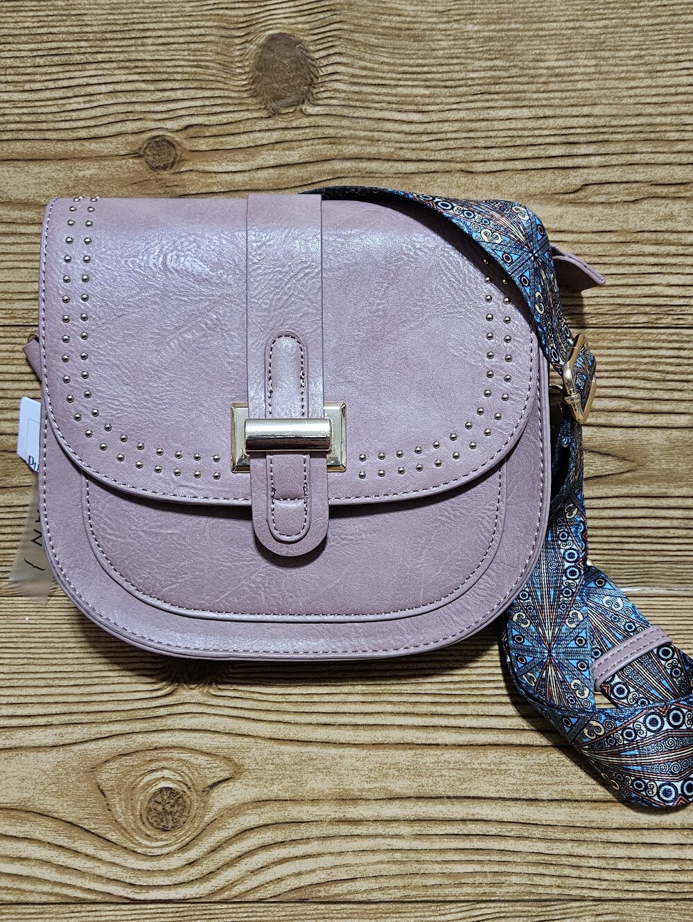 Vegan Leather Purse Crossbody Strap Pink Gold Grommet - Picture 2 of 11